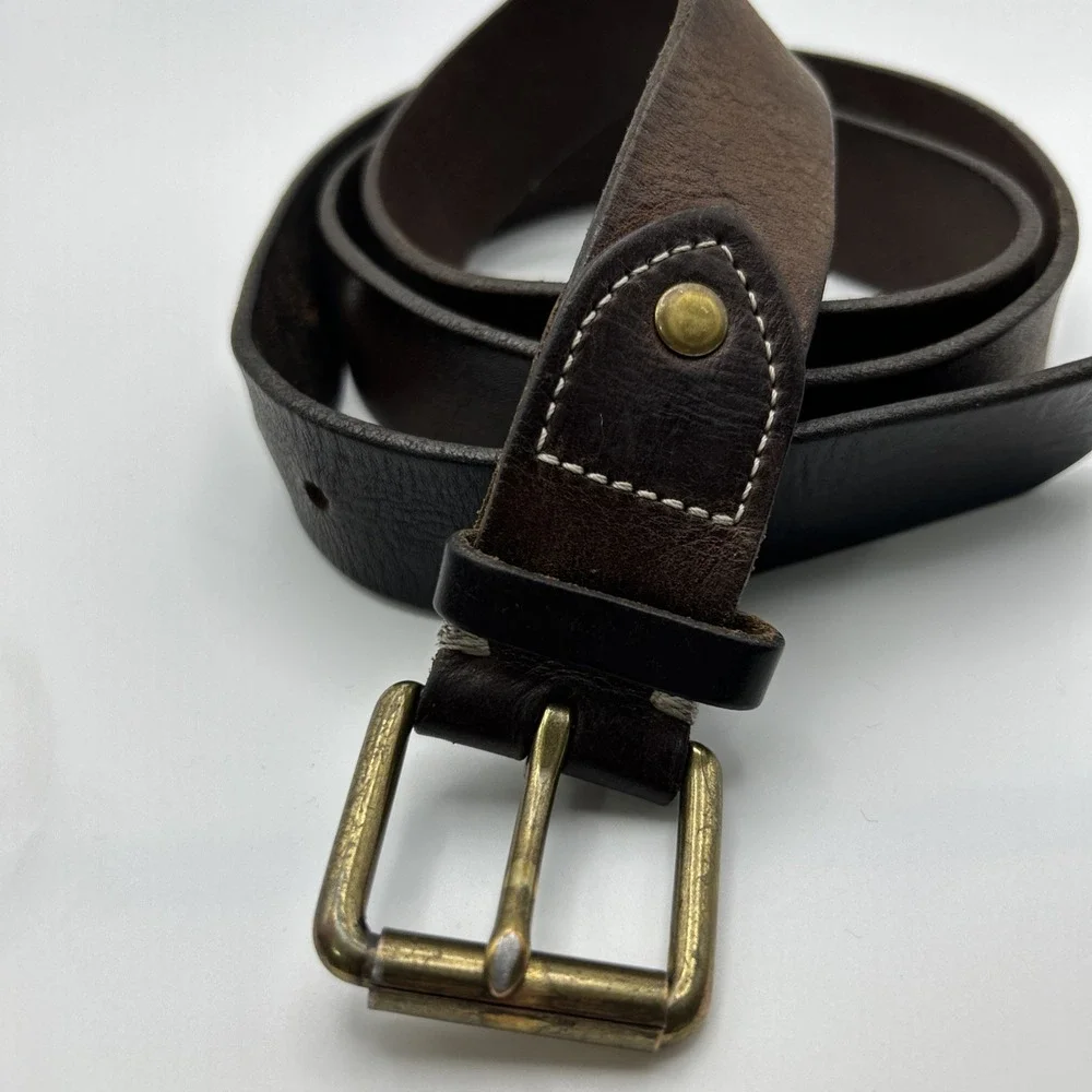 J Crew Italian Leather Belt Brown Roller Buckle J9189 Made In USA